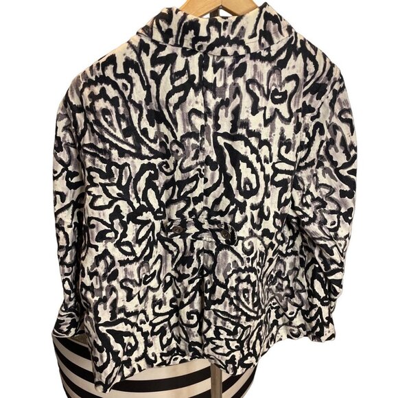 Charter Club Black White Gray Button Down Cropped Swing Linen Jacket Sz XL - Picture 2 of 10